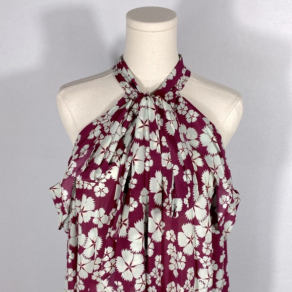 Alexis Paloma Silk Tie Neck Cold Shoulder Blouse Floral size medium - Picture 3 of 16